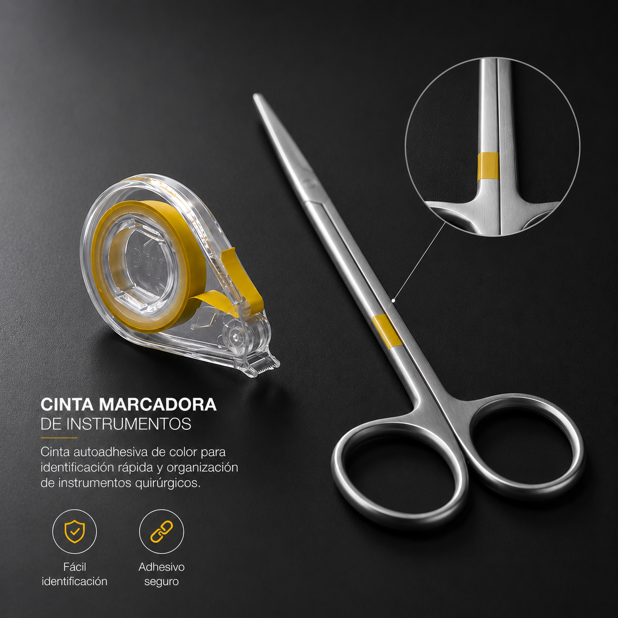 CINTA MARCADORA DE INSTRUMENTAL QUIRÚRGICO AMARILLA