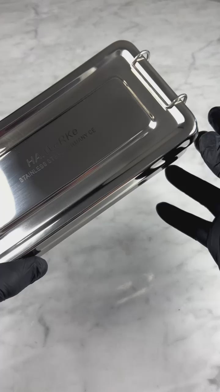 CAJA INSTRUMENTAL 20X10X4 CM LISA CON BROCHES